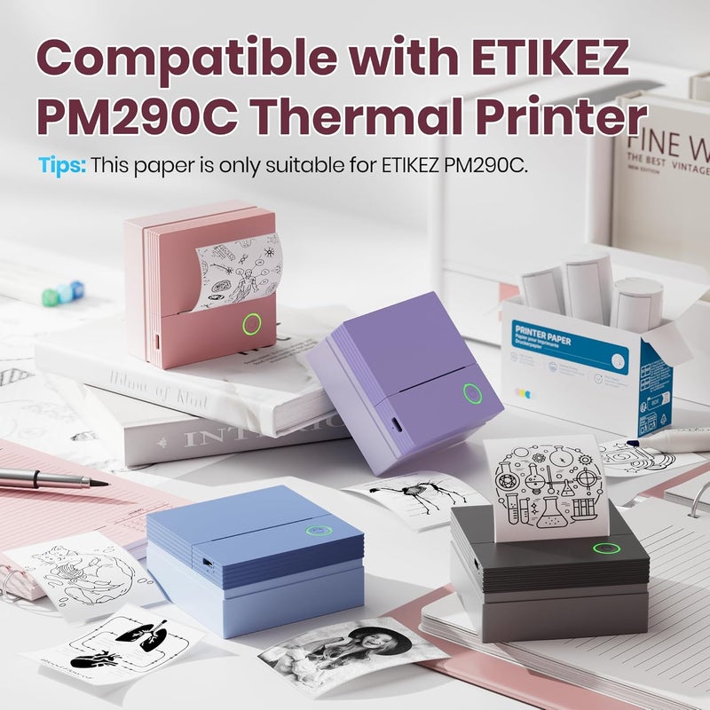 ETIKEZ Genuine Self-Adhesive Thermal Printer Stickers, Compatible with PM290C Mini Sticker Printer, Black on White, 54mmx3.2m Sticker Paper for Journal, Study, Photos, Note, 3 Rolls, White - Image 3